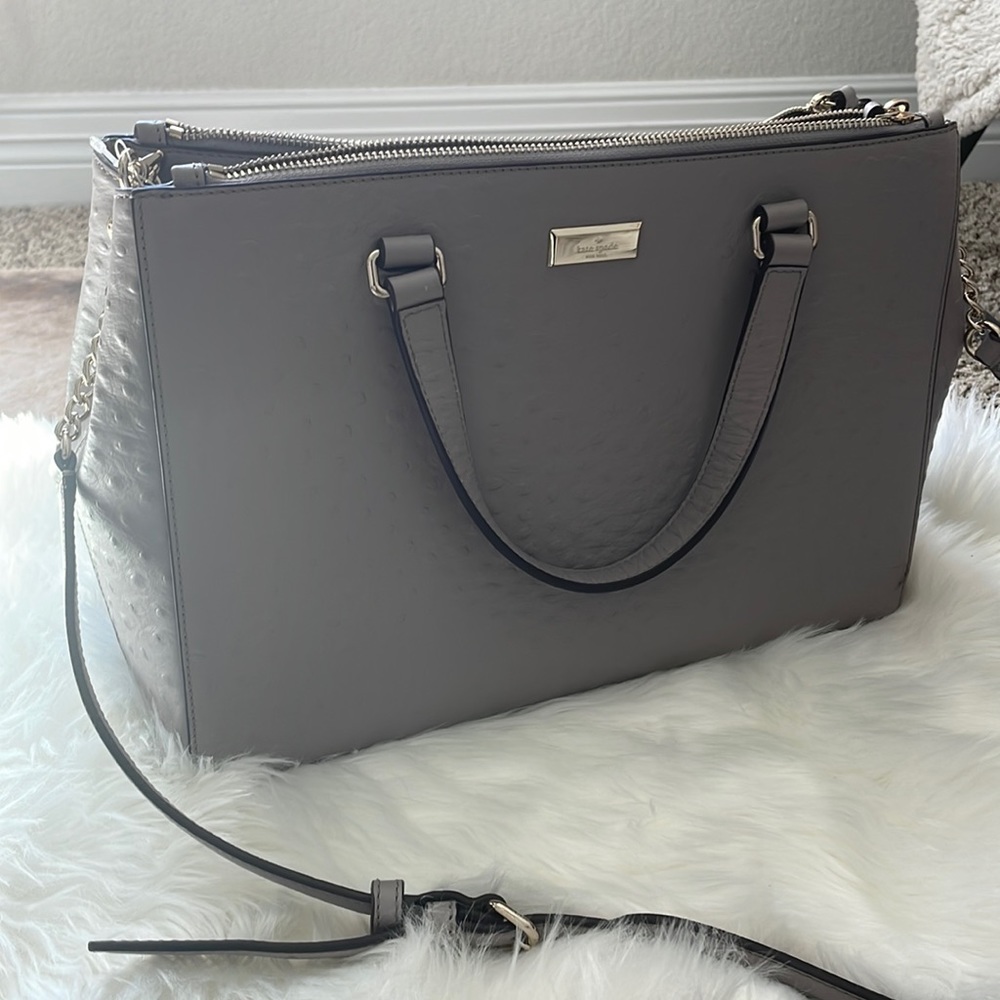 Kate Spade Loden Bristol ostrich gray handbag